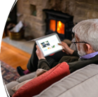 A man using a tablet.